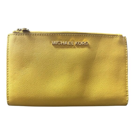 Michael Kors Yellow Saffiano Leather Double-Zip Wallet With Card Slots & ID Wind - Picture 1 of 10